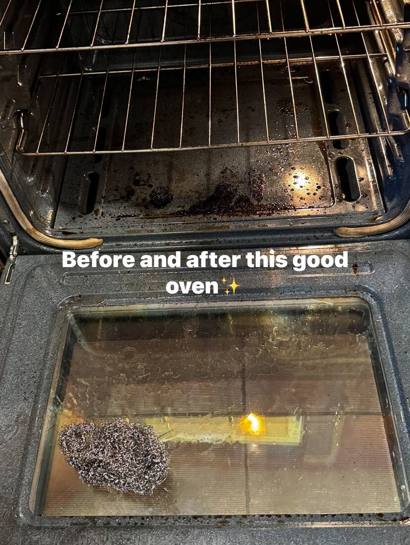 Oven interior heavily stained with baked-on grease before deep cleaning