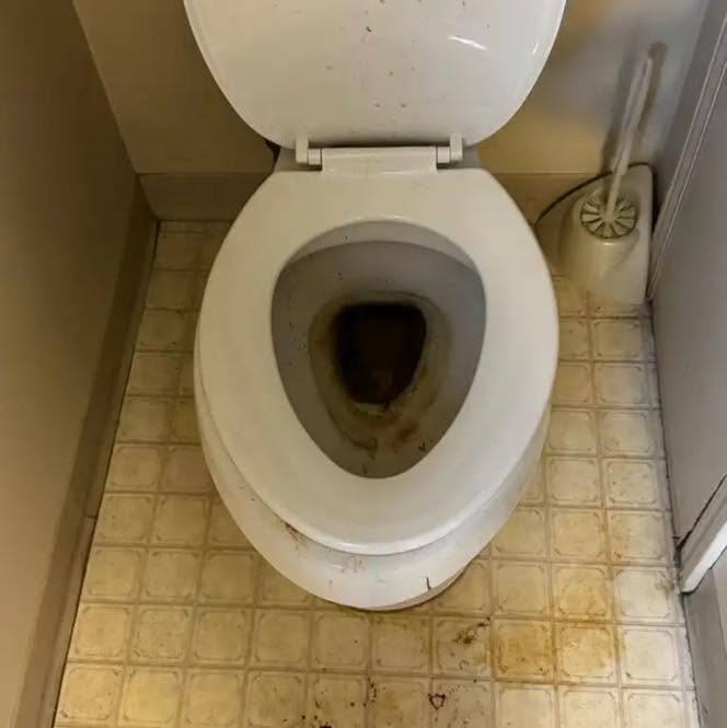 Toilet bowl with visible staining before cleaning